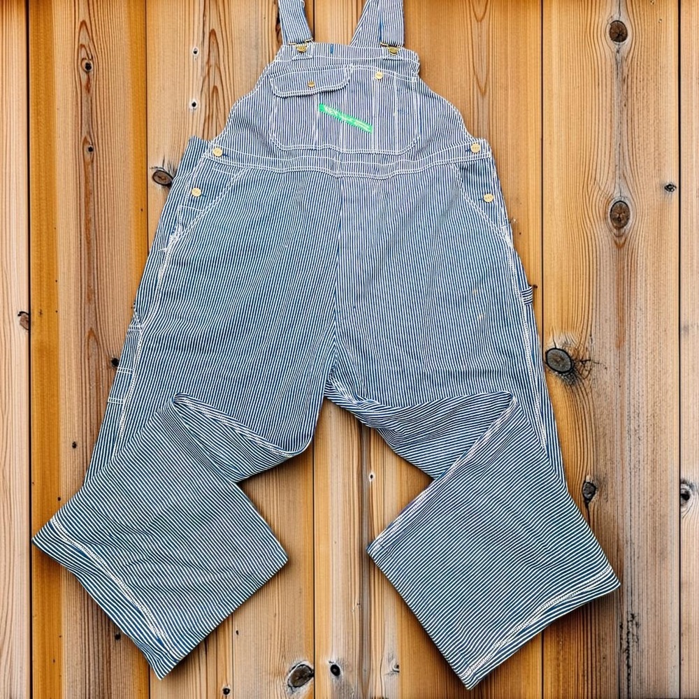 Vtg Key Imperial Railroad Style Bib Overalls Mens 44x30 Blue Hickory Stripe 90s
